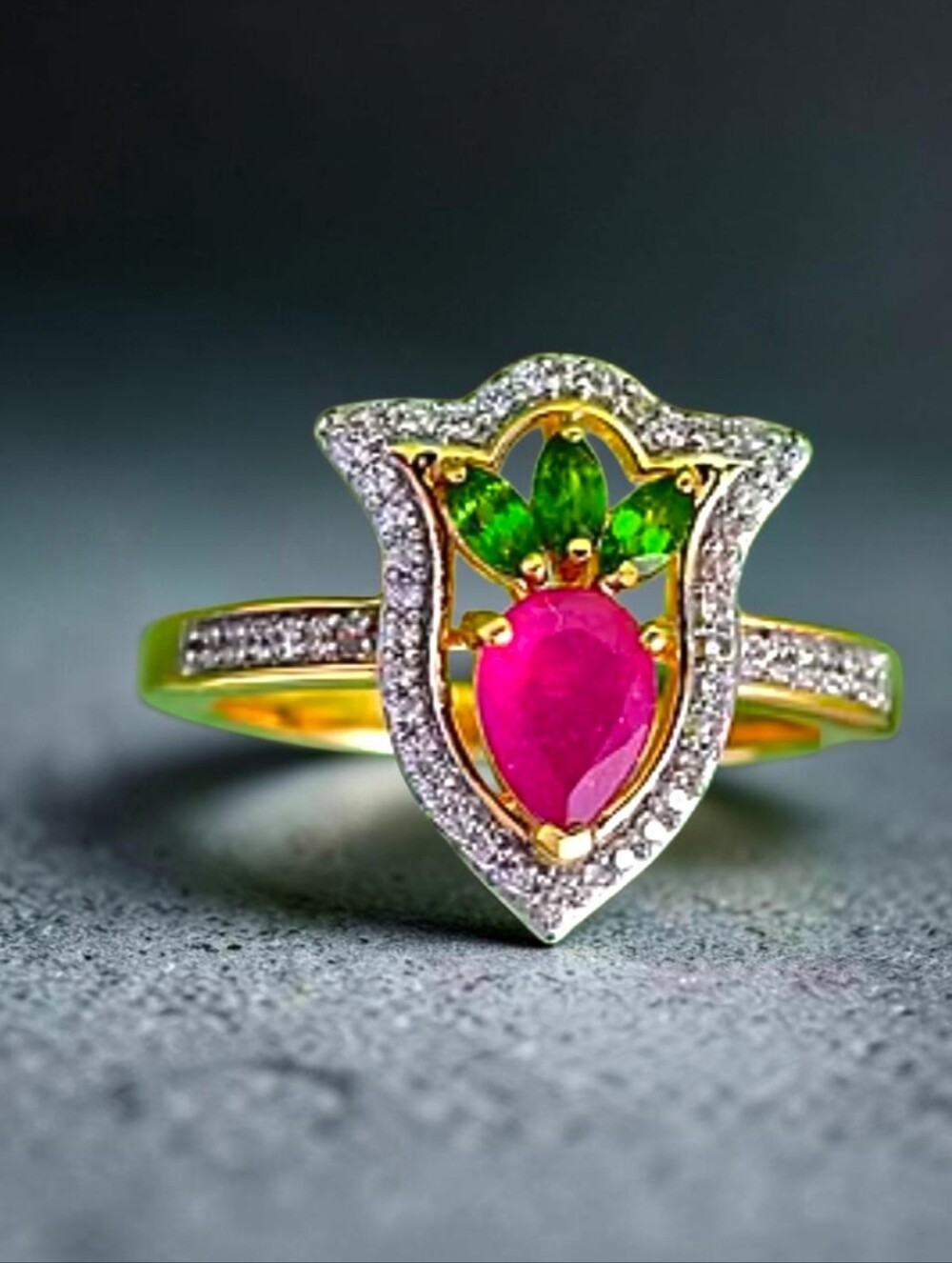 Ruby (FF) & Multi Gemstone 1.65 ctw Ring  18K Vermeil Yellow Gold Over Sterling